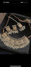 Bridal White, Pearls Stones Gold Plated  Necklace indian Pakistani Jewellery Set