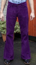 MEN'S RETRO VINTAGE 60'S70'S STYLE  BELLBOTTOM FLARED PURPLE  CORDS 