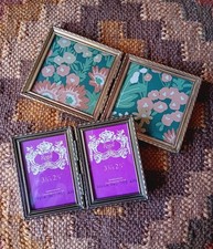 2 x Vintage Brass Double Photo Frame, Ornate Small Folding Hinged, Free Standing