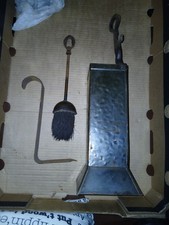 Black Brass / Copper Fireside Companion Set -  Brush Poker Puller , Wood Bucket