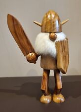 Vintage 10" Wooden Viking Warrior Figure With Sword & Shield Retro Fun Gift 
