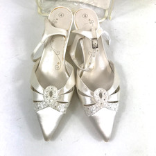 Ivory Satin Bridal Shoes Strappy Low Kitten Heel Sequin/ Bead Pointed Toe BHS 4