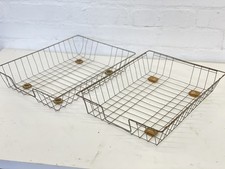 2 x Vintage Office In Out Trays / Grey Wire / Mid Century MCM Desk