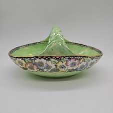 Maling Lustre Ware - Green Basket Bowl - Springtime 