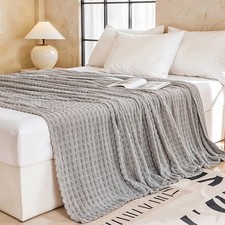 Large Faux Fur Warm Fleece Throw Over Soft Sofa Bed Checked Blanket Double/ King