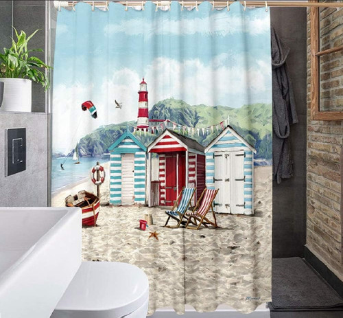 Beach hut shower - beach, curtain