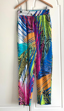 Etro Bright 100% Silk Elasticated Waist+Drawstring Pocket Trousers Size 44 UK12