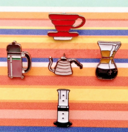 Coffee enamel pin set - enamel, chemex