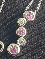 Fine 18ct Gold 0.25ct Diamond & Pink Sapphire Bubble Pendant Necklace 