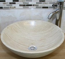 Travertine Bathroom Basin Bowl Sink Set inc Mixer Tap & Pop Up Plug