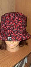 DKNY Red Floral Reversible Bucket Hat One Size