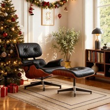 Classic Eames Lounge Chair And Ottoman Genuine Leather Swivel Armchair Pro Tall