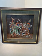 Beautifully Crafter Vintage Thai Batik Mughal Warriors Framed Silk Painting