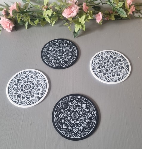 Mandala coaster set black - mandala,