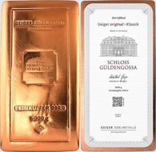 GEIGER EDELMETALLE 5KG 5000G CERTIFIED 999.9 COPPER BAR BULLION FAST UK POSTAGE
