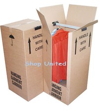 3 x STRONG EXTRA LARGE WARDROBE REMOVAL MOVING CARTONS BOXES WITH HANGING RAILS