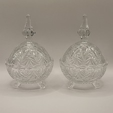 Pair of Vintage Crystal Cut Glass Bonbonierre Lidded Jar Dish Bowl Candy