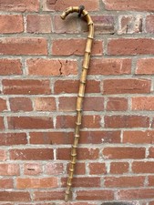 Vintage Antique  Stepped Bamboo Wood Crook Handle Walking Stick Cane 36 “