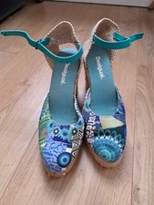 Desigual Womens Size 40 High Wedge Espadrille Heels Shoes Buckle, Asymmetrical 