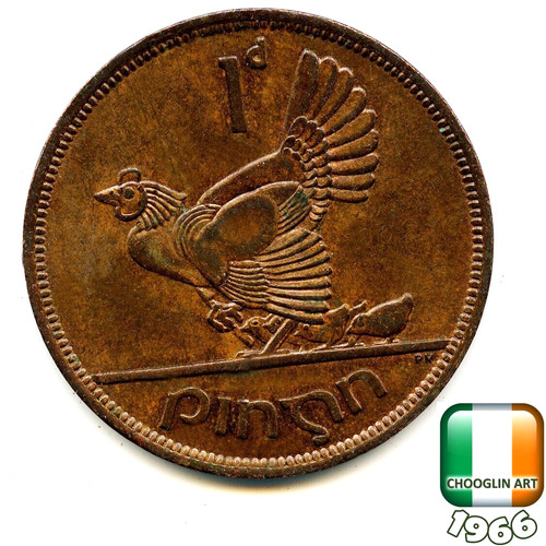 Irish 1966 penny coin - 1966, 1d