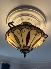 Pair of Tiffany-Style Stained Glass Flush Ceiling Lights