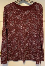 Womens Size M Lands End Long Sleeve Crew Neck base layer Top Maroon Paisley
