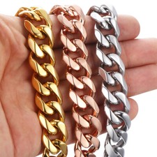 14mm Wide Heavy Stainless Steel Silver Gold Curb Chain Bracelet 18-25cm J22 UK