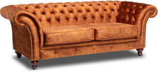 FAST Delivery Chesterfield Three Seater Belmont Sofa Vintage Rust Velvet