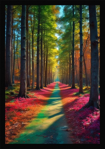 Vibrant forest path framed - vibrant,