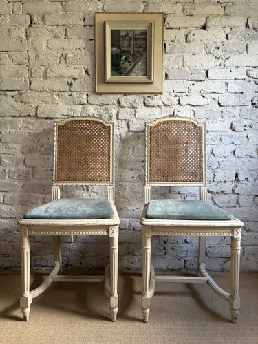 Pair french painted - painted, cane