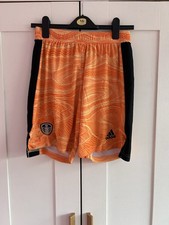 Mens Leeds United Adidas Orange Football Shorts Medium