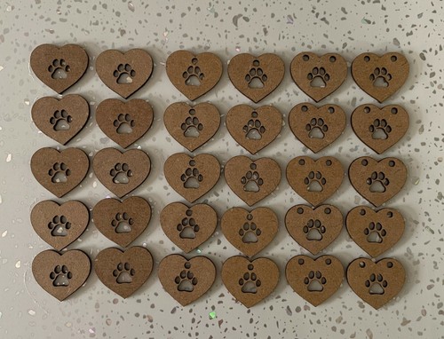 Wooden mdf hearts paw - wooden, print