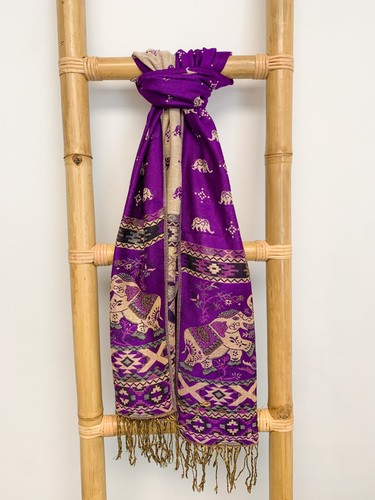 Purple and gold elephant scarf - gold,
