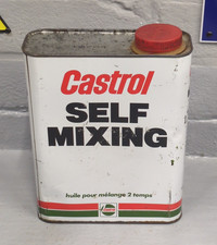 Vintage French Castrol Self Mixing 2 Stroke Oil Can / Tin 2 Litres Used Empty
