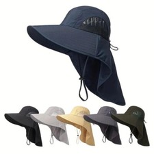 Outdoor Men Women Wide Brim Hat With Ear Neck Cover Flap Sun Visor Cap UPF 50+
