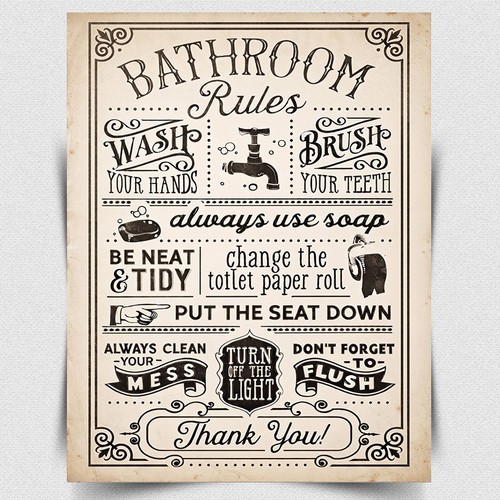 Bathroom rules metal wall - bathroom,