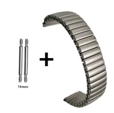 Silver Tone Matt 16mm Stainless Steel Expanding Watch Strap For Small Wrist