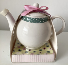 Cream Teapot Polka Dots Rim - Kimm & Miller New in packaging - Two Person