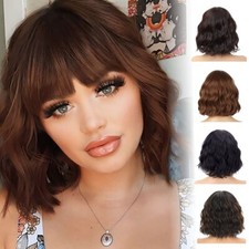 10'' Womens Short Curly Wavy Bob Hair Wigs bangs Fashion Party Cosplay Full Wig