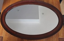 Large Antique Vintage Bevelled Edge Oval Mahogany  Wall Mirror 87cm