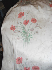 COUNTRY FLOWERS POPPY RED CREAM VINTAGE PAIR CURTAINS TAPED LINED DAISY BELL BIG