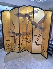 Antique Japanese Laquerware Screen 6 Piece Folding Room Divider Cranes NW3 