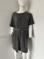 Next Black White Striped Tie Front Tunic Boxy Belted Dress  Lagenlook Size 10