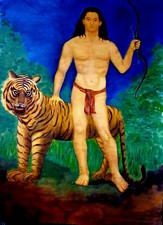 JUNGLE BOY WITH PET TIGER