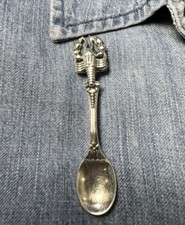 Antique Sterling Silver Snuff Spoon With Lobster Brooch C.1900s