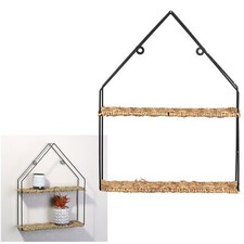 Floating Shelf House Shaped Black Metal Frame Wall Hanging Shelf Wall Display