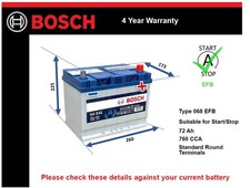EFB Car Battery S4E41 Bosch 068 EFB 760A 72Ah 4Yr WTY 260x173x225 Start Stop