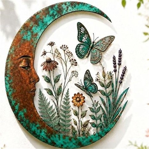 Metal dragonfly moon wall - moon,