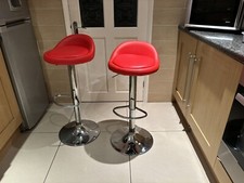 2 Red And Chrome Quality Kitchen / Bar Stools 