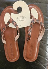 NEW WOMENS FAT FACE TAN BRAIDED LEATHER FLIP FLOPS SIZE 7